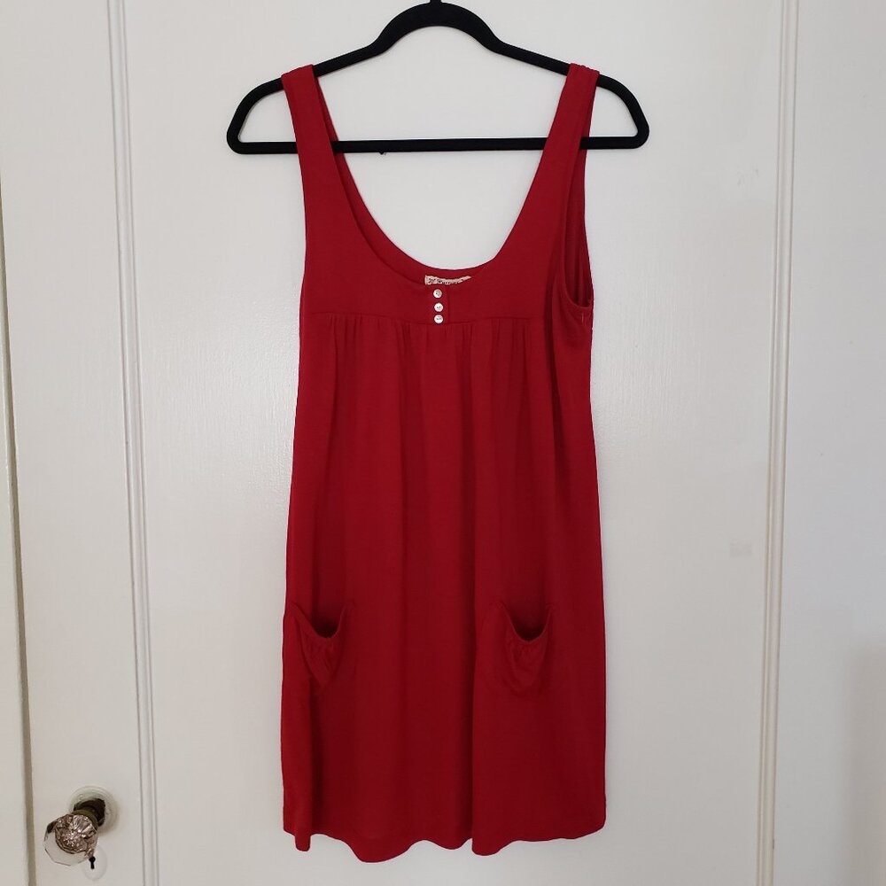 Forever 21 Tank Tunic Top L Red Micro Modal Flowy Scoop Neck Pocket Boho
